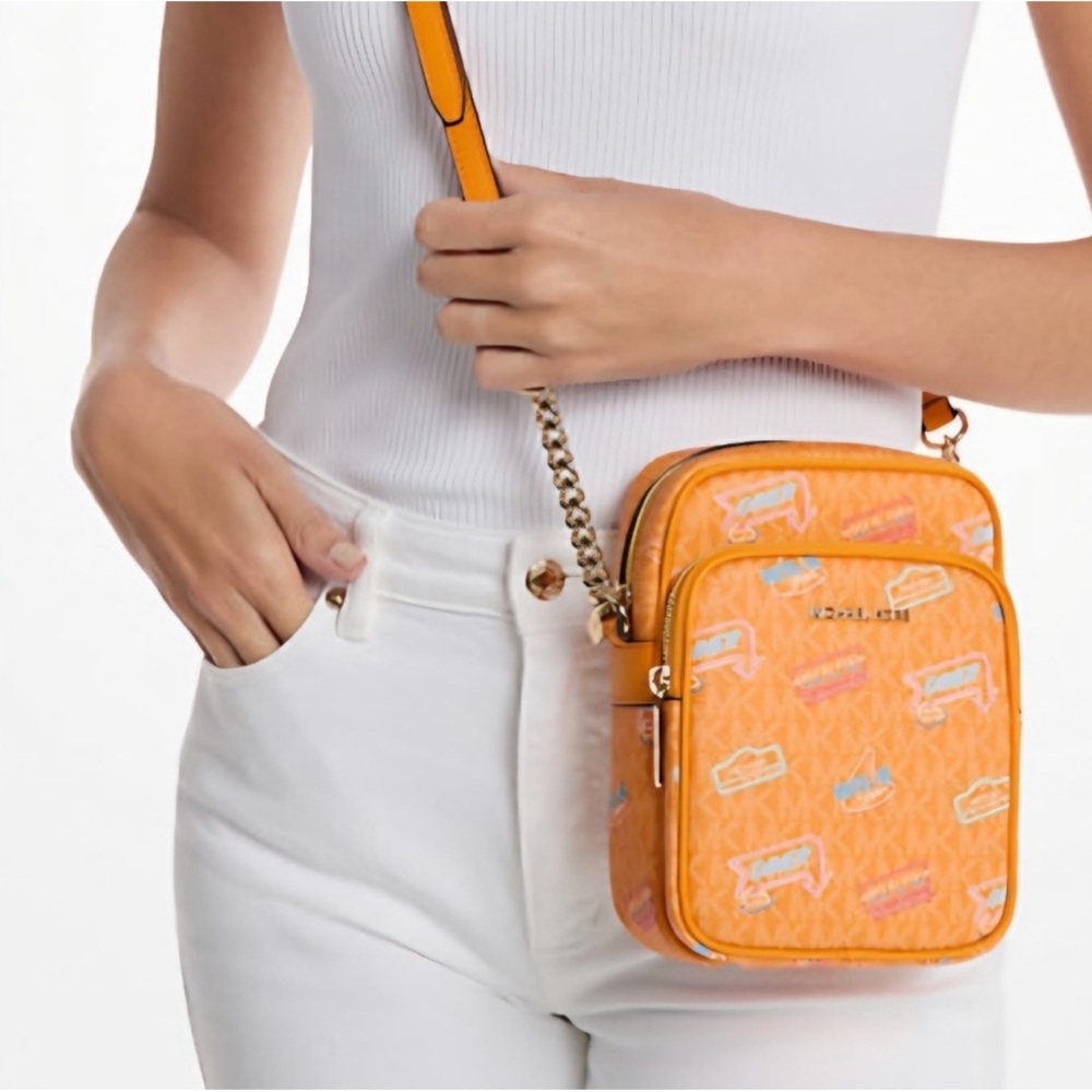 Michael Kors Orange Jet Set Crossbody Bag with patches. Brand New NWT $398 MRSP - Picture 11 of 11